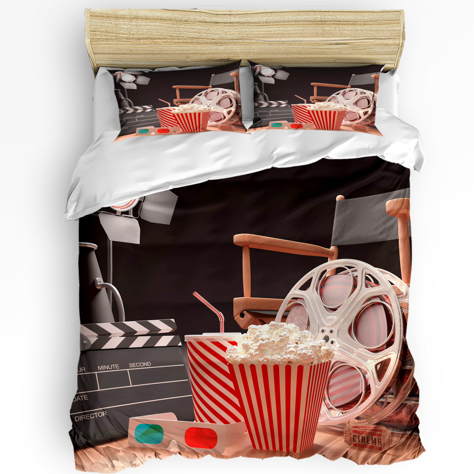 Popcorn Movie Glasses Printed Comfort Duvet Cover Pillow Case Home Textile Quilt Cover Boy Kid Teen Girl Luxury 3pcs Bedding Set